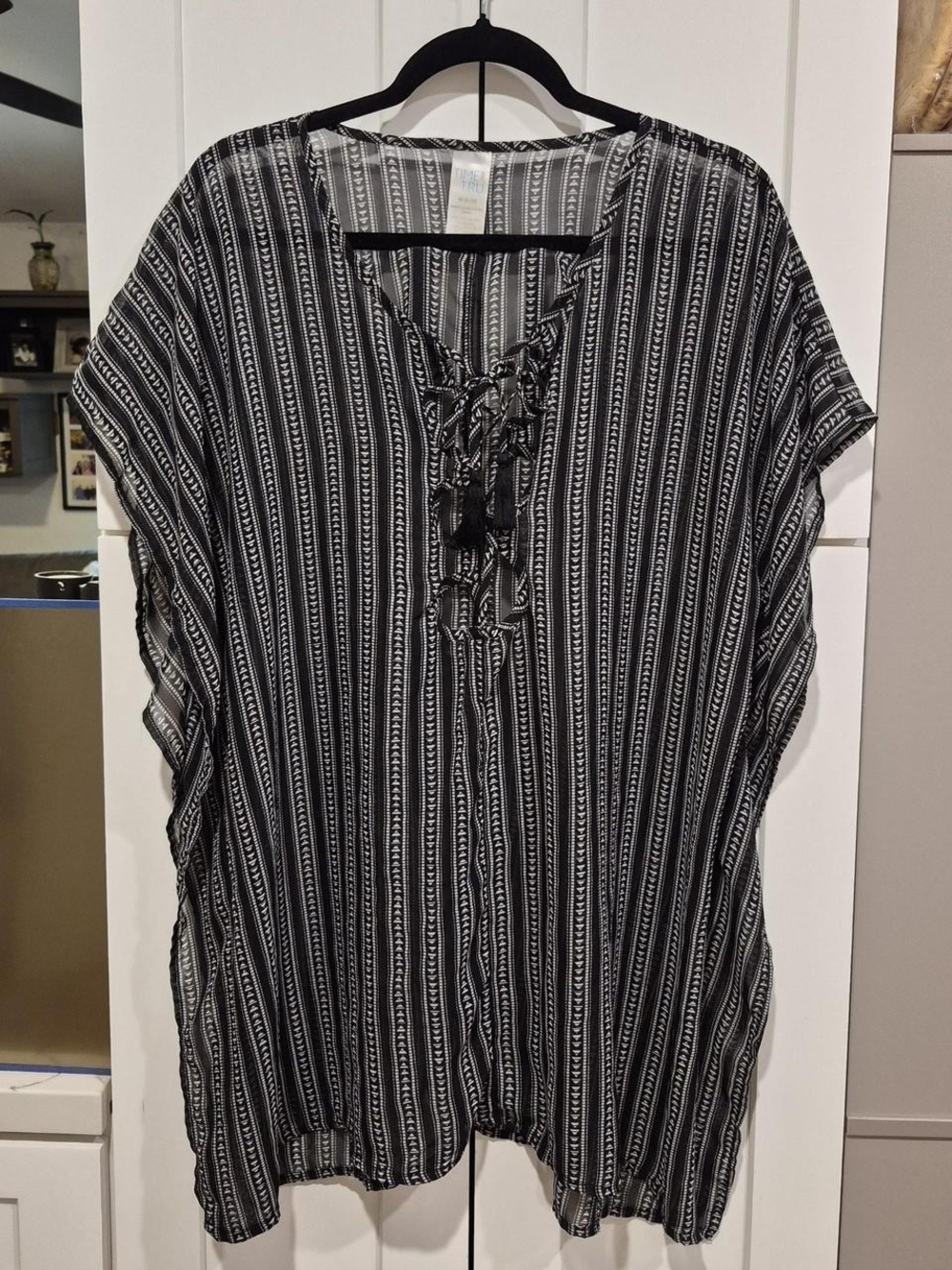Black and White Striped Lace-Up Tunic